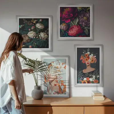 Floral portraits wall art set set of 4 pieces with bouquets and leaves designs