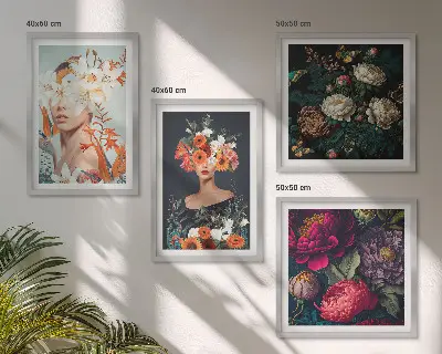 Floral portraits wall art set set of 4 pieces with bouquets and leaves designs