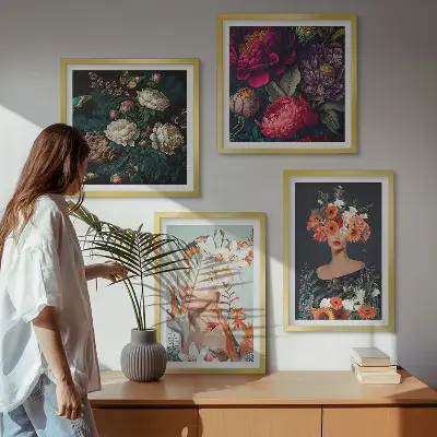 Floral portraits wall art set set of 4 pieces with bouquets and leaves designs
