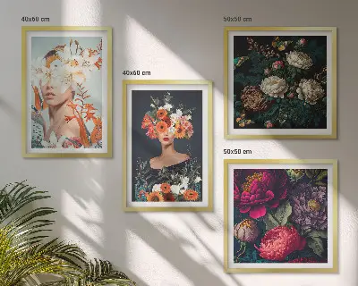 Floral portraits wall art set set of 4 pieces with bouquets and leaves designs