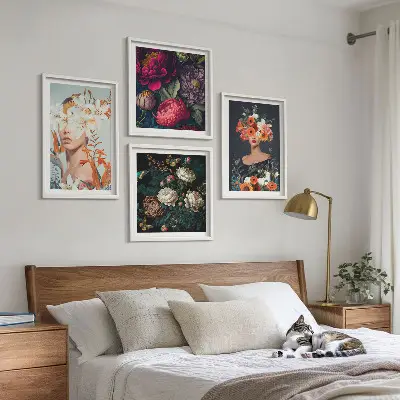 Floral portraits wall art set set of 4 pieces with bouquets and leaves designs
