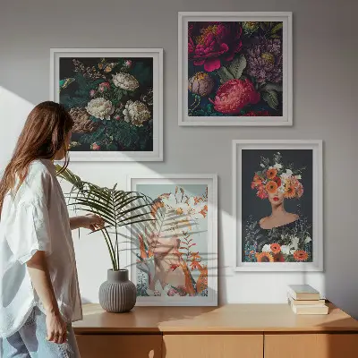 Floral portraits wall art set set of 4 pieces with bouquets and leaves designs