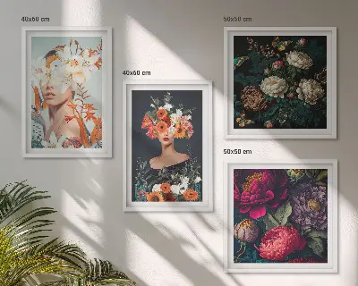 Floral portraits wall art set set of 4 pieces with bouquets and leaves designs