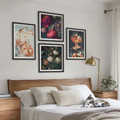 Floral portraits wall art set set of 4 pieces with bouquets and leaves designs