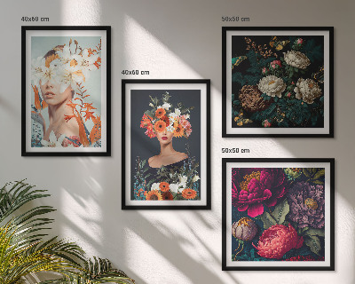 Set of 4 wall art pieces Floral portraits bouquets leaves