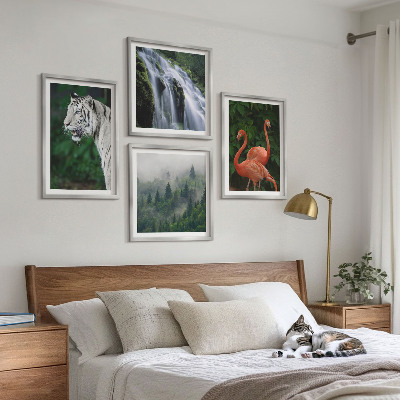 Wall art set Tiger waterfall flamingos nature