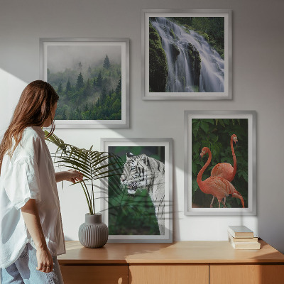 Wall art set Tiger waterfall flamingos nature