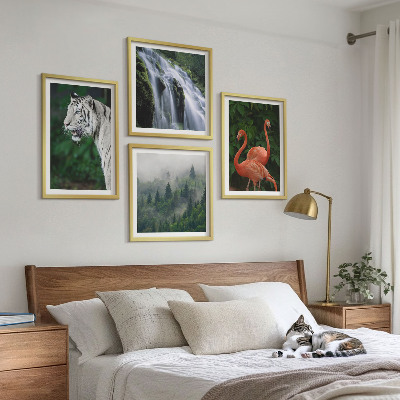 Wall art set Tiger waterfall flamingos nature
