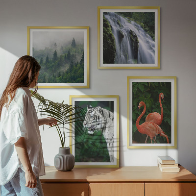 Wall art set Tiger waterfall flamingos nature
