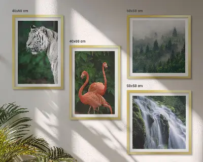 Tiger, waterfall, and flamingos nature wall art set nature themed wall art set