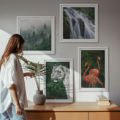 Wall art set Tiger waterfall flamingos nature