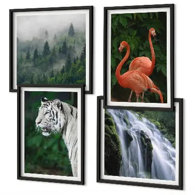 Tiger, waterfall, and flamingos nature wall art set nature themed wall art set