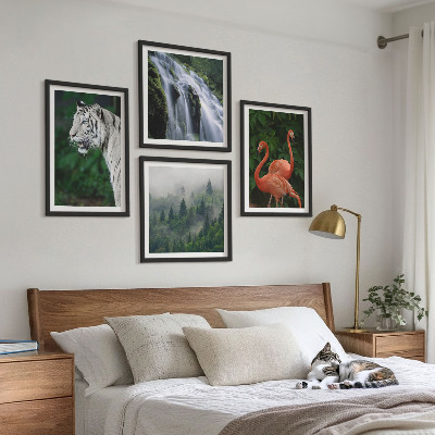 Wall art set Tiger waterfall flamingos nature