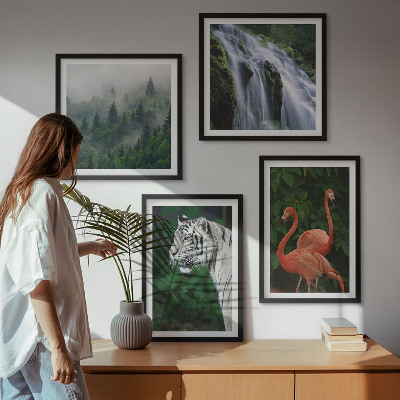 Wall art set Tiger waterfall flamingos nature