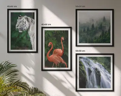 Tiger, waterfall, and flamingos nature wall art set nature themed wall art set