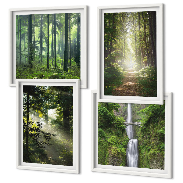 Multi-piece wall decor set Green forests rays of light