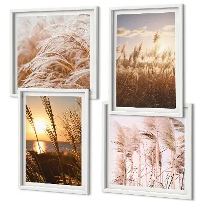 Boho grass field sunset wall art set 