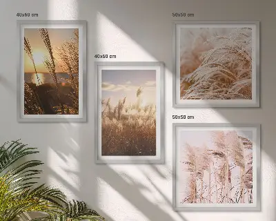 Boho grass field sunset wall art set 
