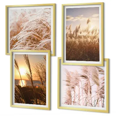 Boho grass field sunset wall art set 