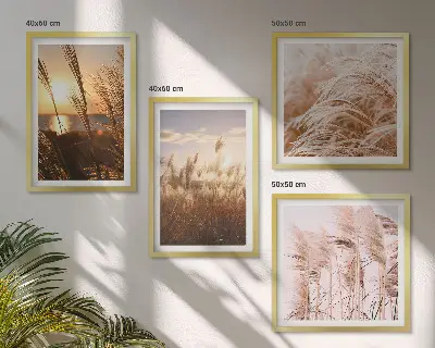 Boho grass field sunset wall art set 