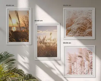 Boho grass field sunset wall art set 