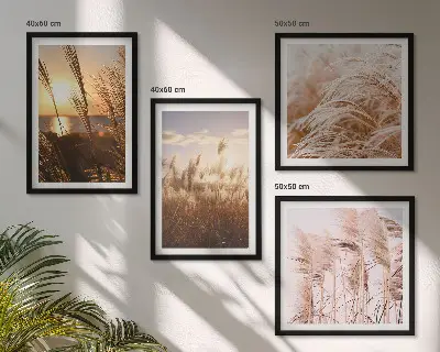 Boho grass field sunset wall art set 