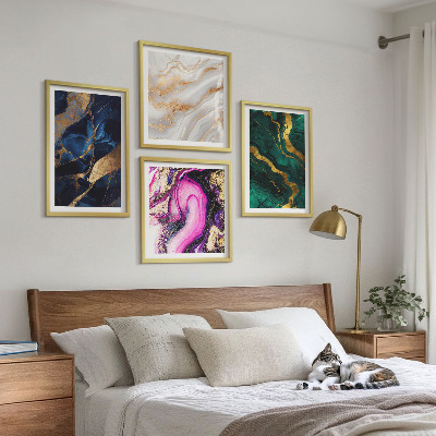 Set of 4 wall art pieces Abstract marble with paints
