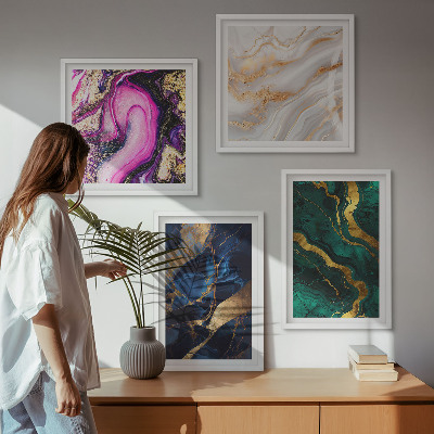 Set of 4 wall art pieces Abstract marble with paints