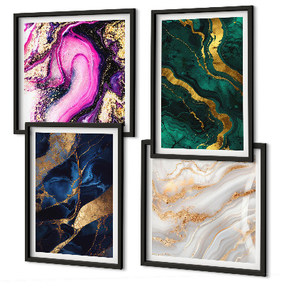 Set of 4 wall art pieces Abstract marble with paints