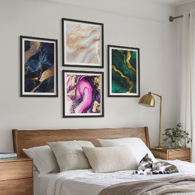 Set of 4 wall art pieces Abstract marble with paints