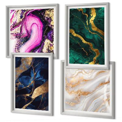Set of 4 wall art pieces Abstract marble with paints