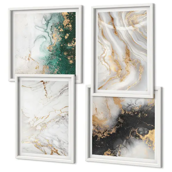 Multi-piece wall decor set with abstract patterns in white black and green