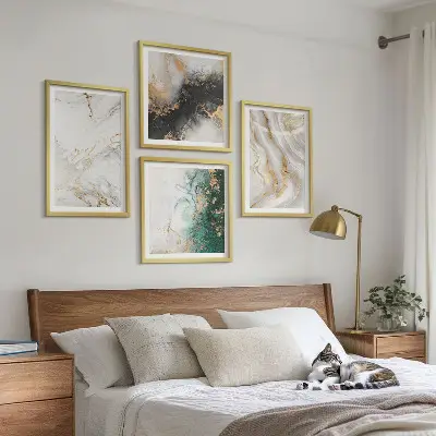 Multi-piece wall decor set with abstract patterns in white black and green