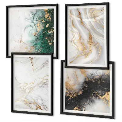 Multi-piece wall decor set with abstract patterns in white black and green