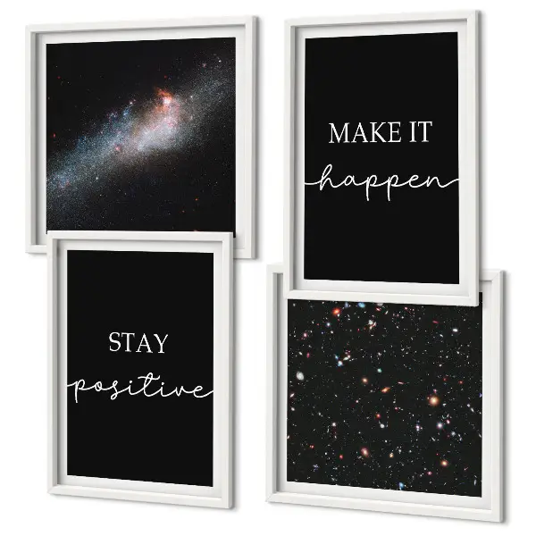 Wall art set motivational slogans with a space and stars theme