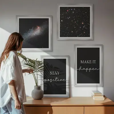Wall art set motivational slogans with a space and stars theme