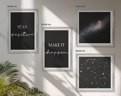 Wall art set motivational slogans with a space and stars theme