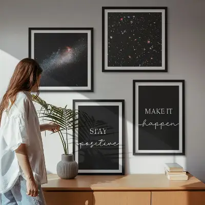Wall art set motivational slogans with a space and stars theme