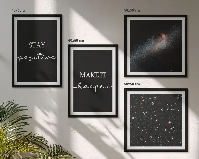 Wall art set motivational slogans with a space and stars theme