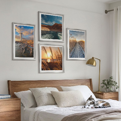Set of 4 wall art pieces Lighthouse grass jetty