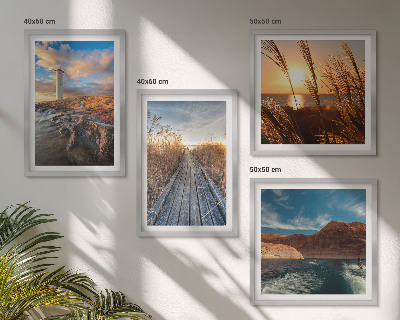 Set of 4 wall art pieces Lighthouse grass jetty