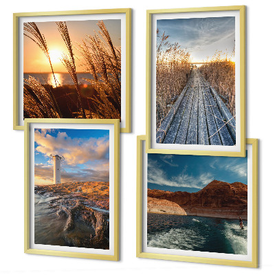 Set of 4 wall art pieces Lighthouse grass jetty
