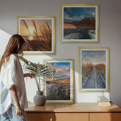 Set of 4 wall art pieces Lighthouse grass jetty