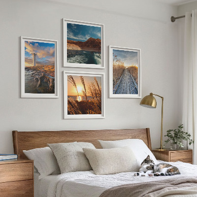 Set of 4 wall art pieces Lighthouse grass jetty