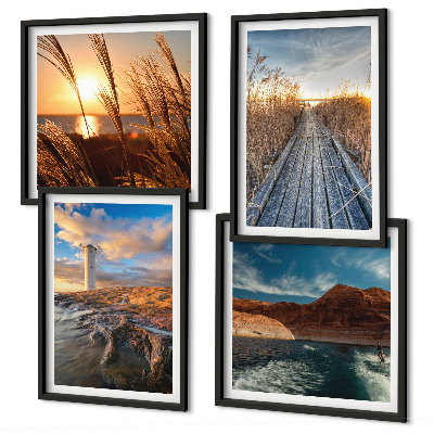 Set of 4 wall art pieces Lighthouse grass jetty