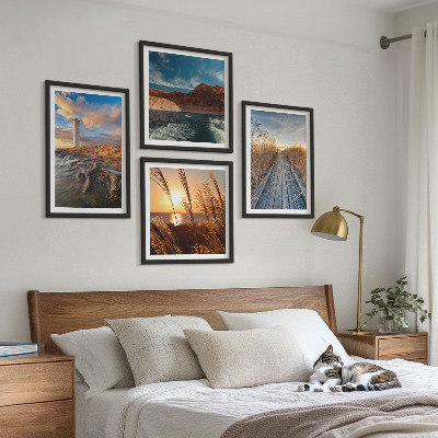 Set of 4 wall art pieces Lighthouse grass jetty