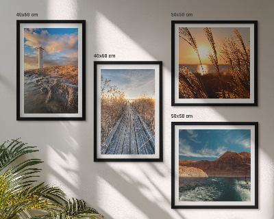 Set of 4 wall art pieces Lighthouse grass jetty