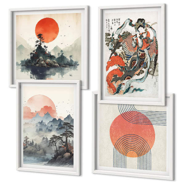 Wall art set Asian landscapes japandi