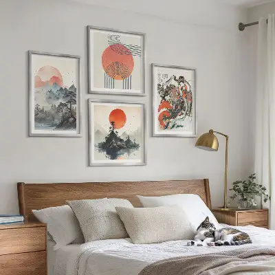 Wall art set asian landscapes japandi style