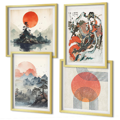 Wall art set Asian landscapes japandi
